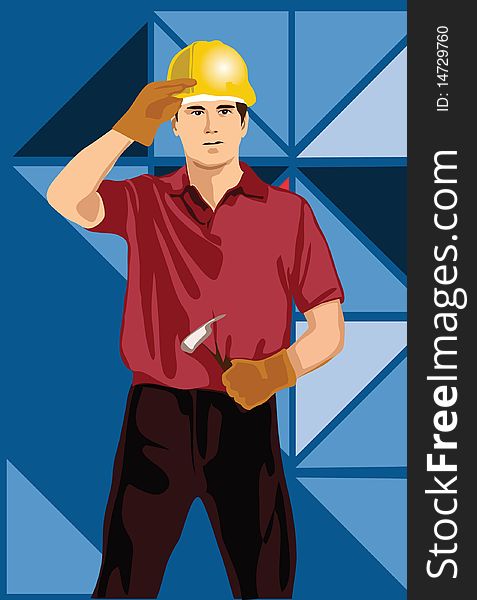 Image of an engineer who is holding a hammer on his construction site. Image of an engineer who is holding a hammer on his construction site.