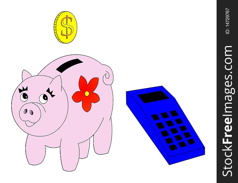 The Pig Piggy Bank And Calculator