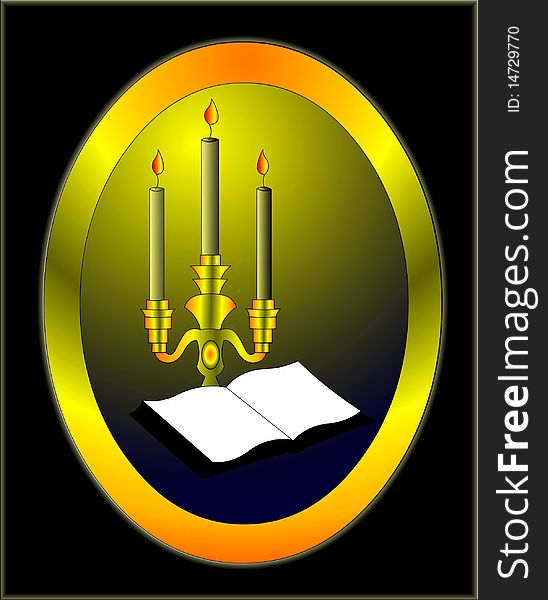 Revealling book with candle in frame.