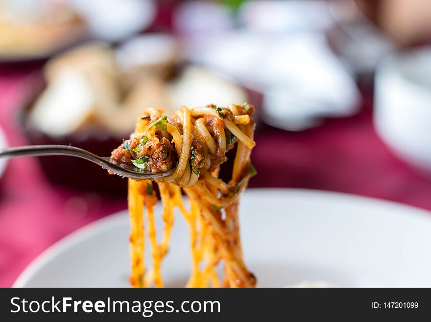 Spaghetti on a fork, Spaghetti Bolognese,