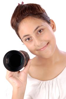 Girl With Lens Royalty Free Stock Photography