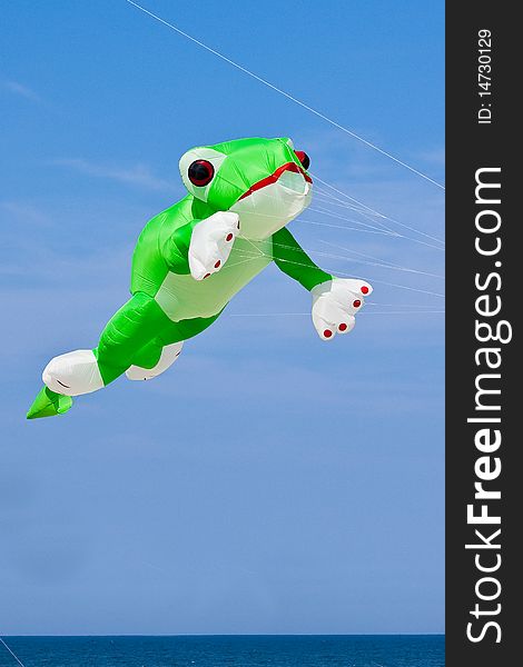 Frog Kite flying over the ocean