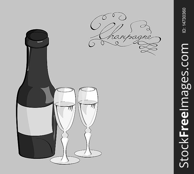 Wine glass and bottle for wine. Universal template for greeting card, web page, background