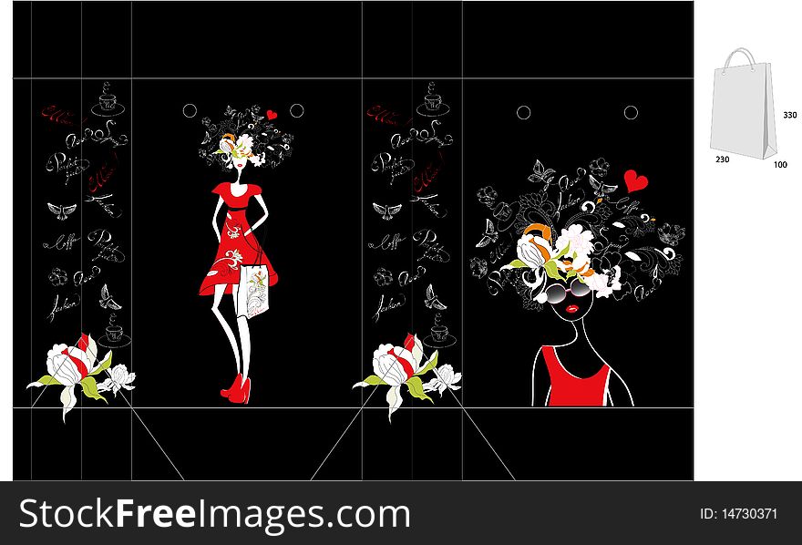 Bag design. Universal template for greeting card, web page, background