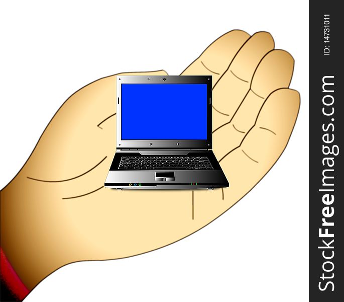 The Small computer located on palm of the hand.