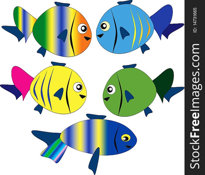 Tropical varocolored fish isolated,icons. Tropical varocolored fish isolated,icons.