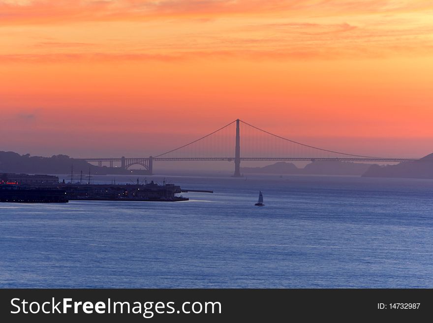 Golden gate bridge at  sunset.view from treasure island. Golden gate bridge at  sunset.view from treasure island