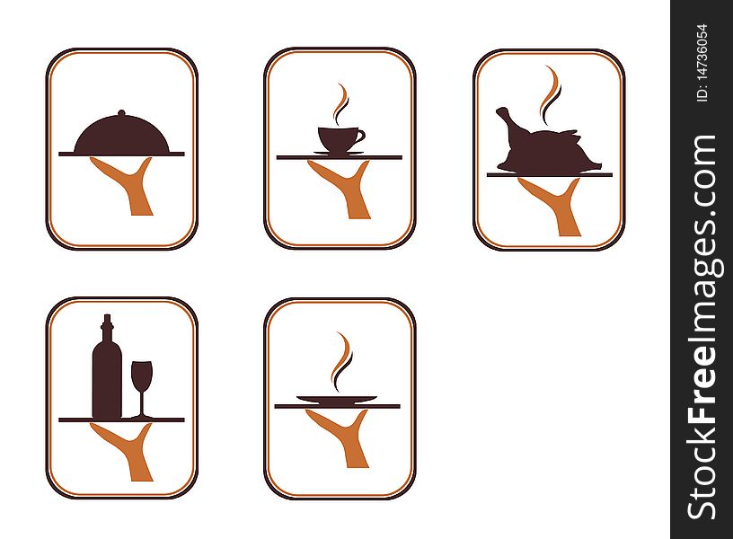 The illustration of the serving food and drink over the white background