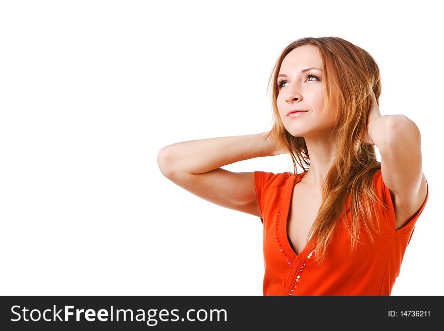 Young Pretty Girl In Orange Dress