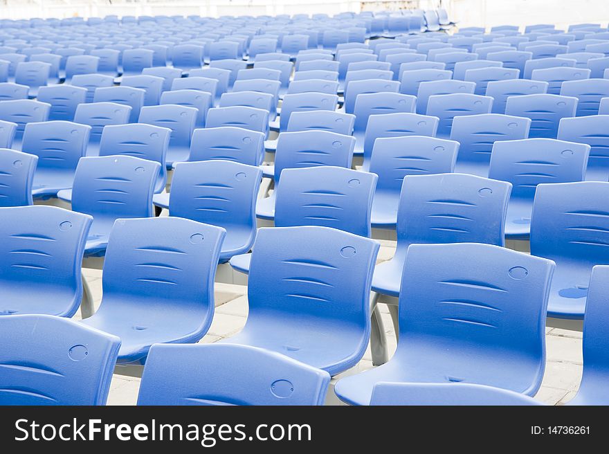 Many blue chair, outdoor, with sunlight