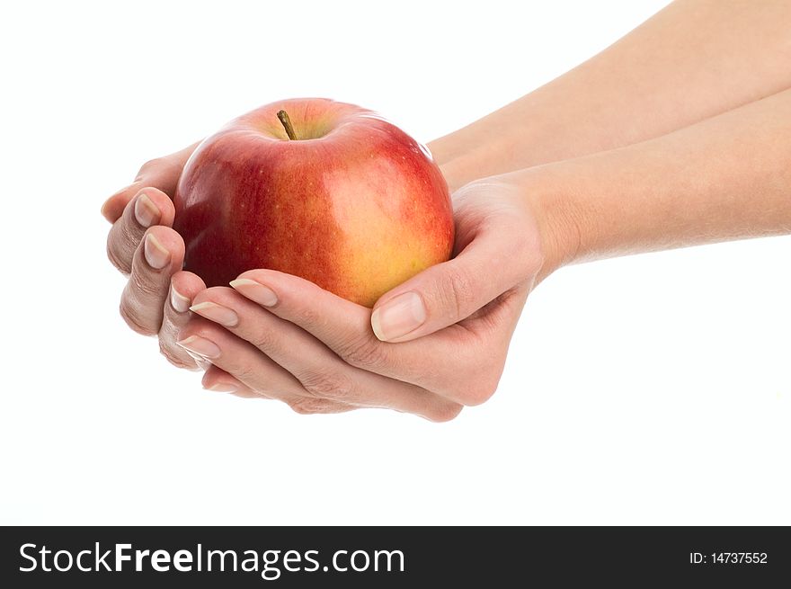 Large sweet apple in hands