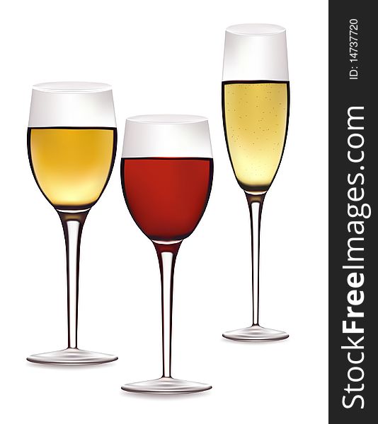 Photo-realistic illustration. Three glasses of alcohol drinks.