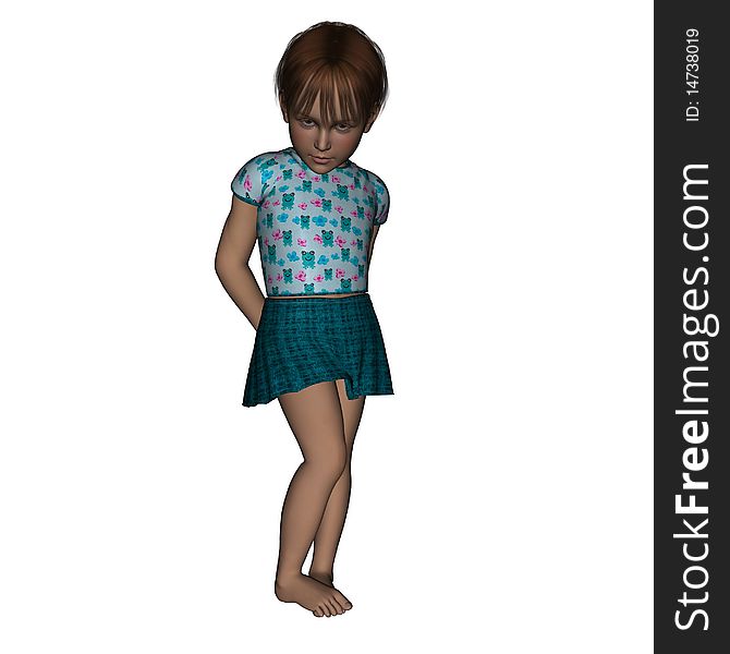 3D Render Shy Young Girl