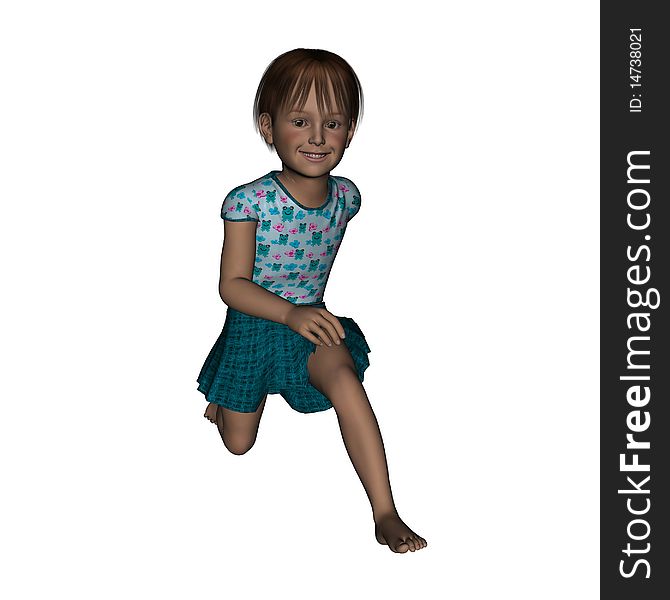 3D Render Running Young Girl