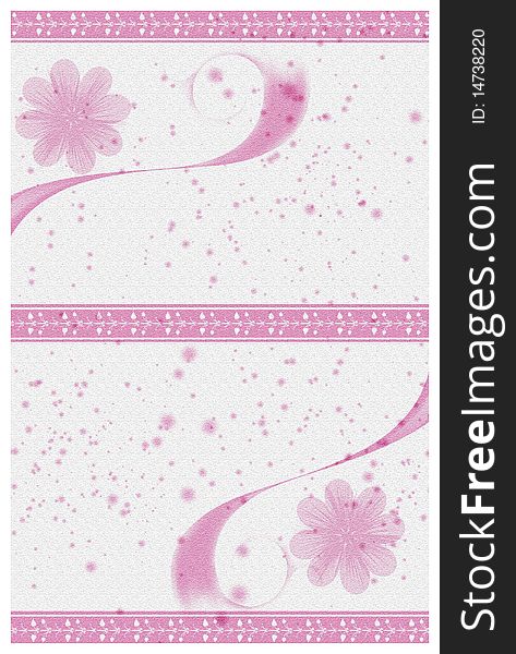 A beautiful invitation card in white and pink with flowers and abstract background