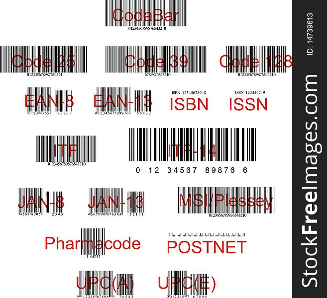 Bar code, various types of illustration. Bar code, various types of illustration