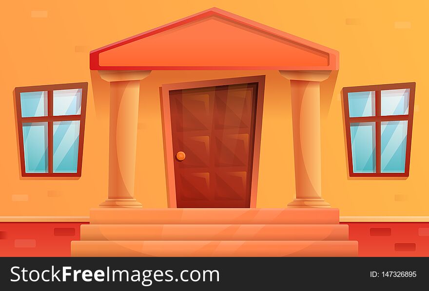 Cartoon porch of the house with a door, vector illustration