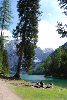 Landscape Of Braies Lake - Northern Italy Stock Photo Landscape Of Braies Lake - Northern Italy Stock Photo