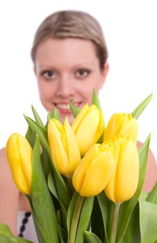 Woman With Tulips Royalty Free Stock Photos