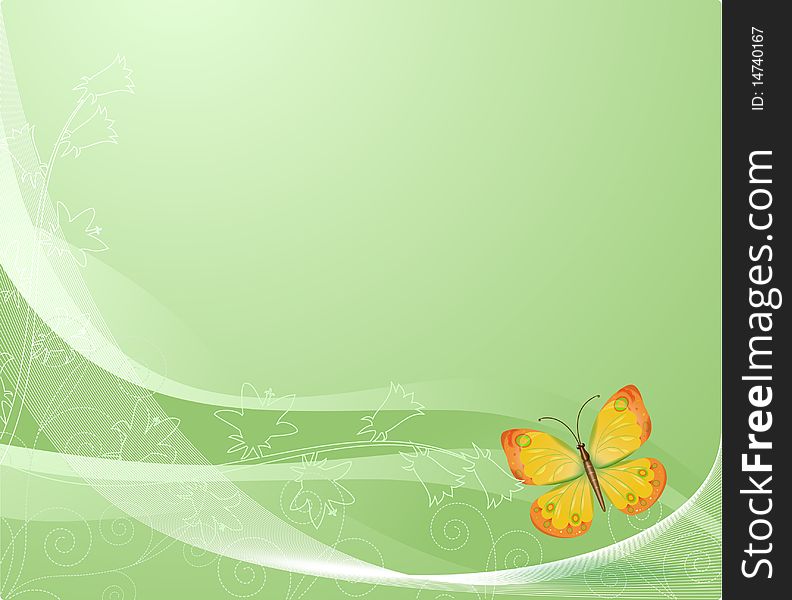 Abstract green background butterfly, vector image