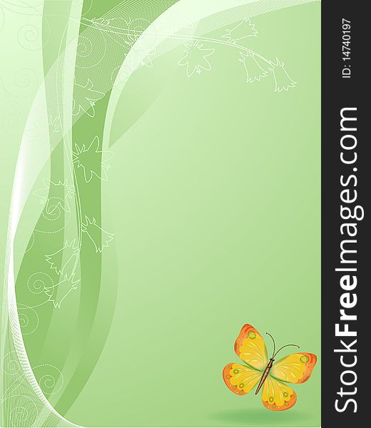 Abstract  green background butterfly, vector image. Abstract  green background butterfly, vector image