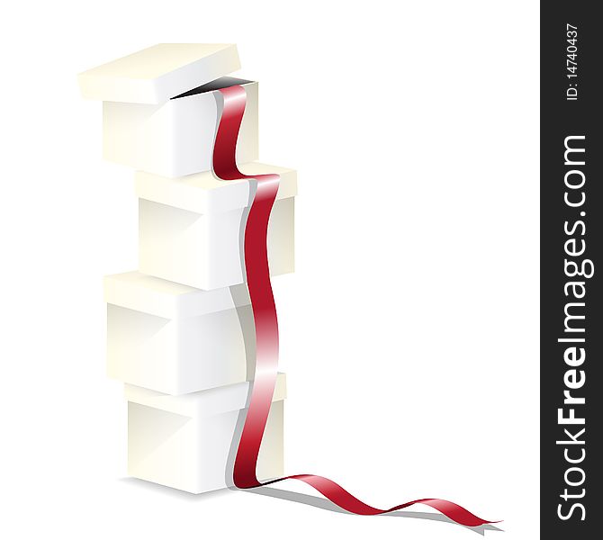 Illustration, white box with red tape on white background