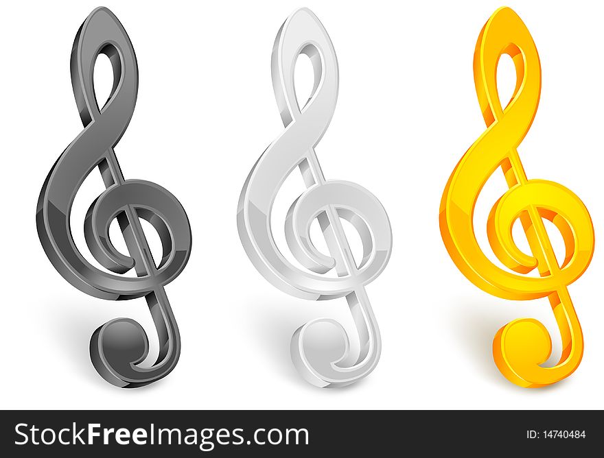 Color treble clef on white background, illustration. Color treble clef on white background, illustration