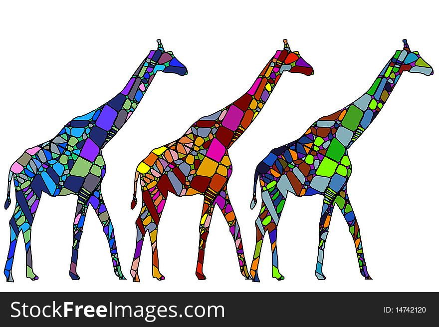 Giraffes of various elements in the style mosaic on a white background. Giraffes of various elements in the style mosaic on a white background