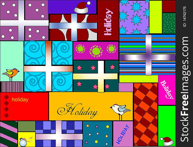 Background of a beautiful holiday gift boxes and other elements. Background of a beautiful holiday gift boxes and other elements