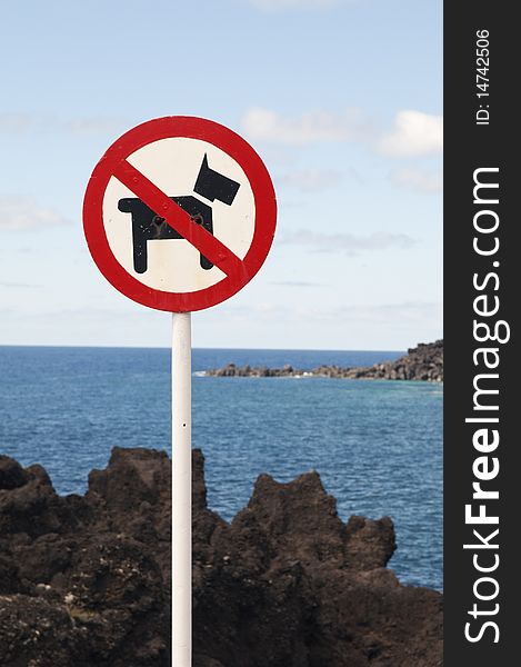 No dogs allowed sign in the coast of Faial, Azores, Portugal