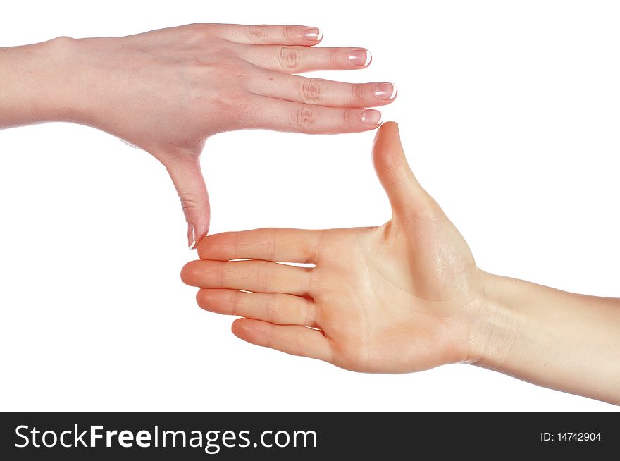 Various signs hands and palms isolated on white background