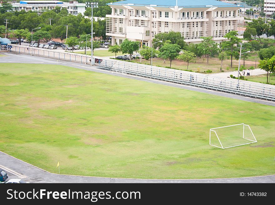 Stadium football in the university,green grass stadium football.