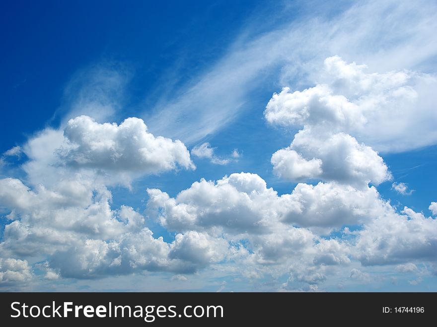 Blue sky and big clouds. Composition of nature.