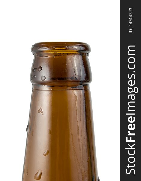 A beer bottle covered with water drops isolated on white. A beer bottle covered with water drops isolated on white