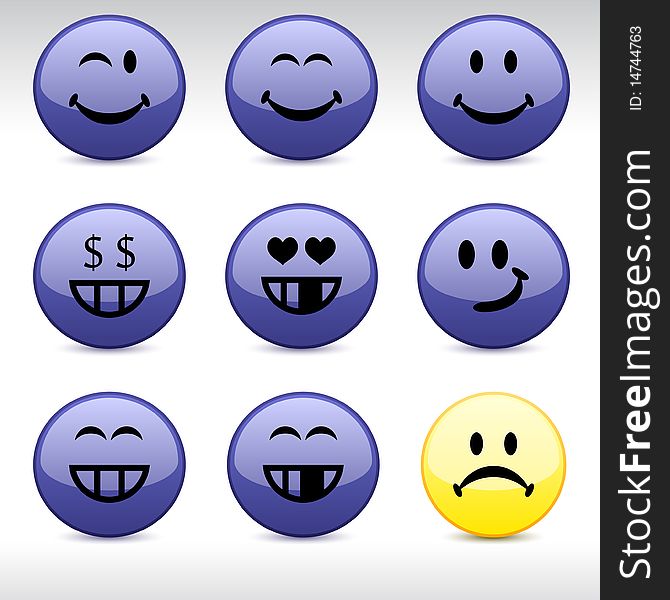 Smiley set of round glossy icons. Smiley set of round glossy icons.