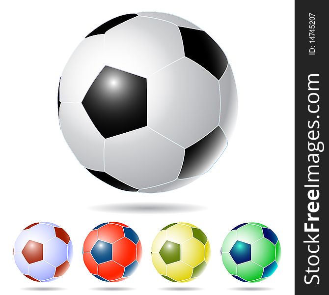 Five soccer balls on white background. Five soccer balls on white background.