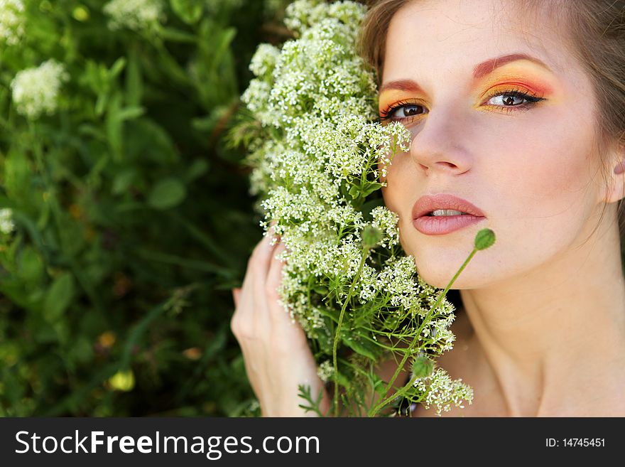 Woman And Flowers