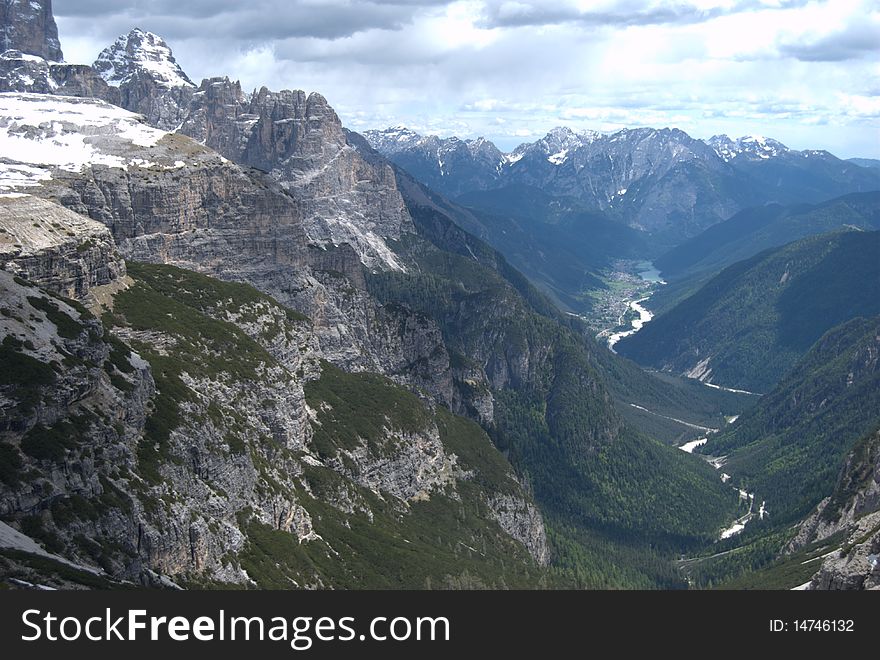 Landscape of Dolomites valley in northern Italy