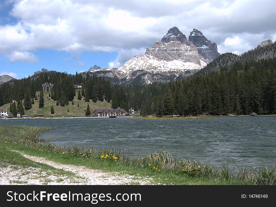 Landscape of Dolomites and Misurina lake in Cadore - Northen italy