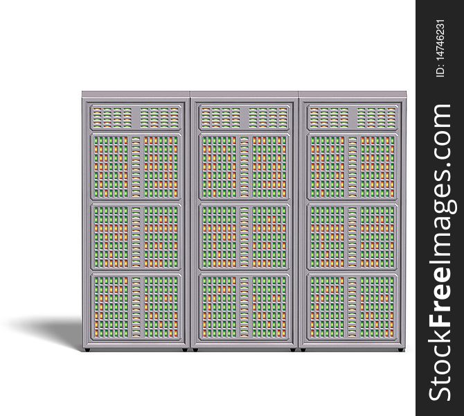 A historic science fiction computer or mainframe. 3D rendering with clipping path and shadow over white