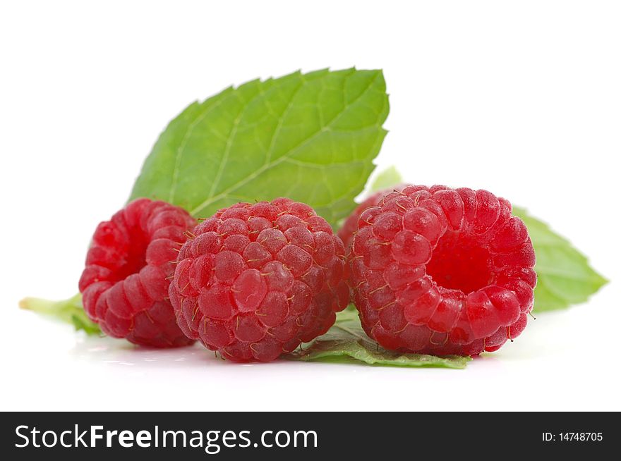 Raspberry fruits isolated on white background