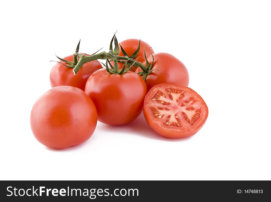 Bunch of red fresh tomatoes isolated on white background, vegetables. Bunch of red fresh tomatoes isolated on white background, vegetables