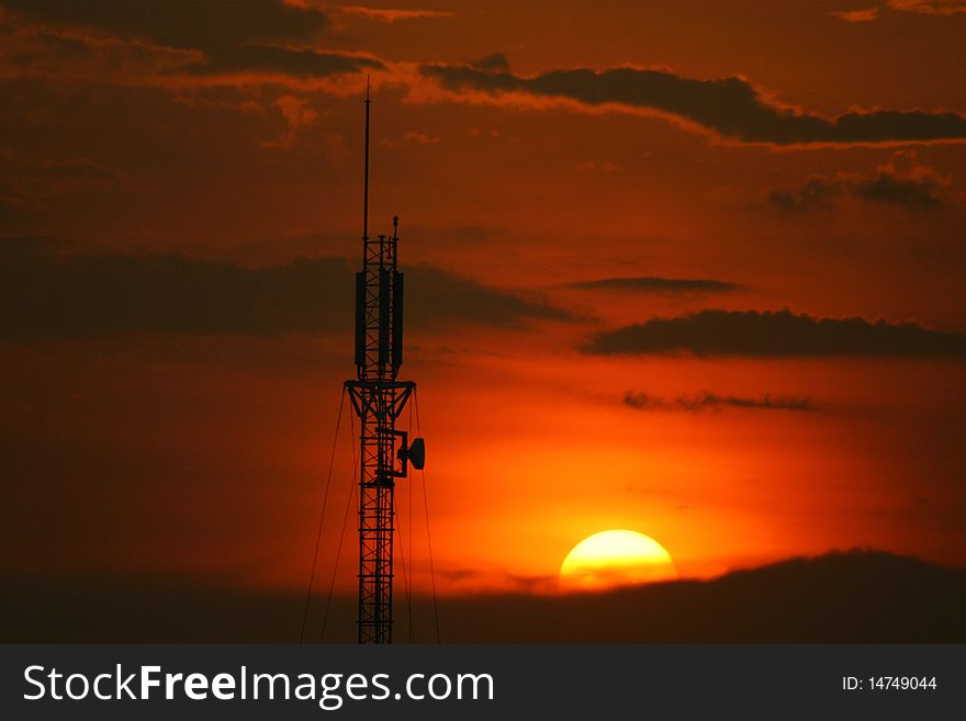 Communication Antenna with sunset, Thailand
