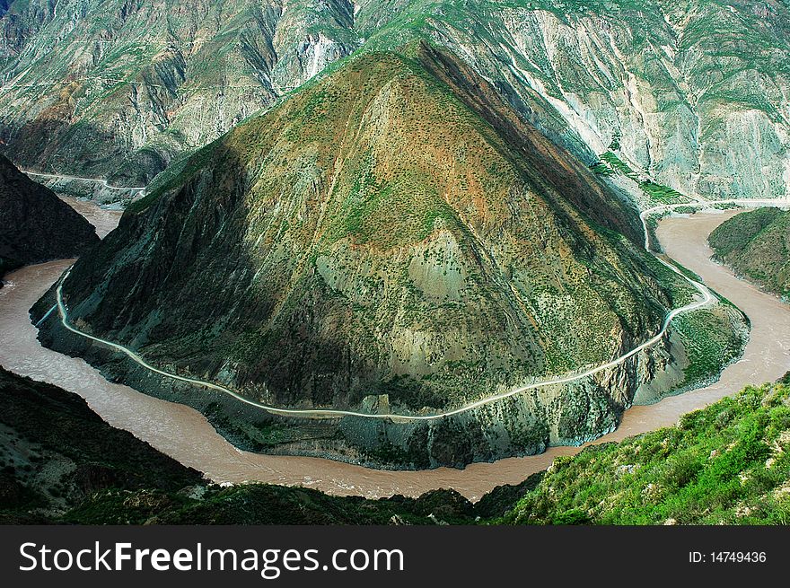 Scenery of mountains and Yangtzi River in Yunnan, China. Scenery of mountains and Yangtzi River in Yunnan, China