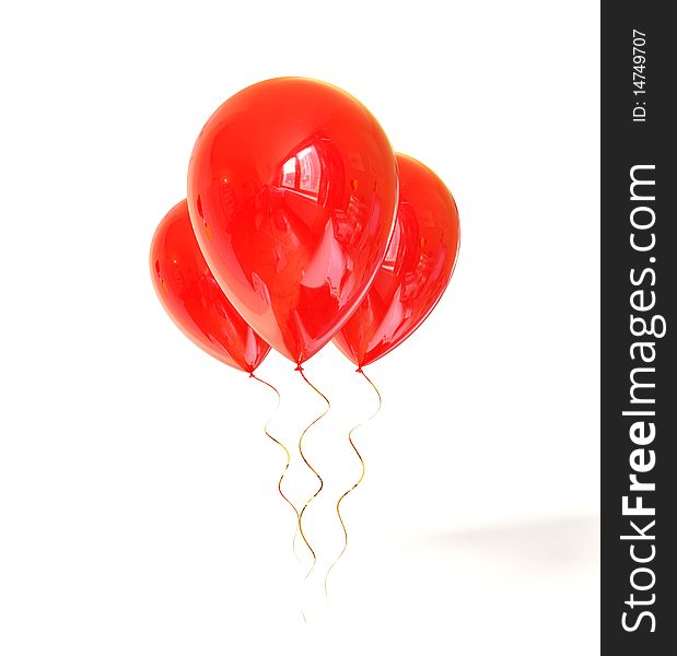Shiny red balloons on white background isolated