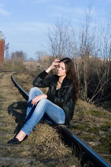 Woman On The Railway Royalty Free Stock Photos