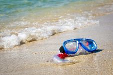 Mask And Snorkel Lying On Sand Stock Photo Mask And Snorkel Lying On Sand Stock Photo