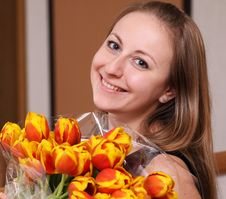 Girl With Tulips Stock Image Girl With Tulips Stock Image