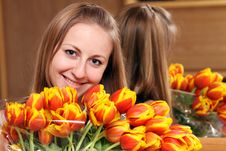 Girl With Tulips Royalty Free Stock Image Girl With Tulips Royalty Free Stock Image