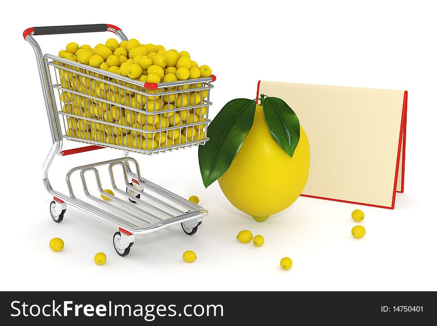 3d Shopping Cart Full Of Yellow Lemons